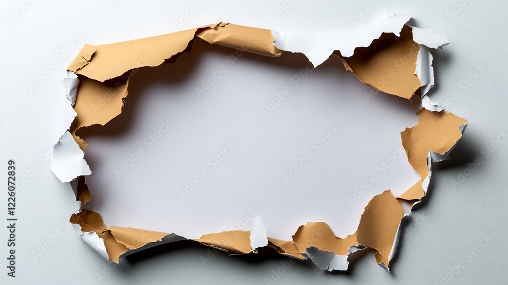 Torn Paper Frame: Abstract Beige and White Ripped Paper Texture Background