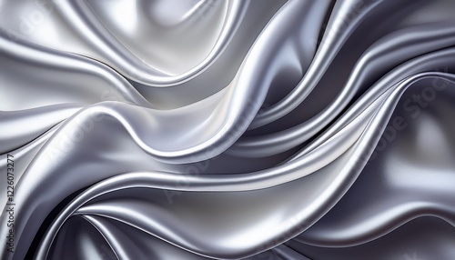 Elegant Draped Silk or Satin Material Showcasing SilverWhite Shiny Folds on a Luxurious White Background A Timeless Design for HighEnd Fashion and Interior Decor. photo