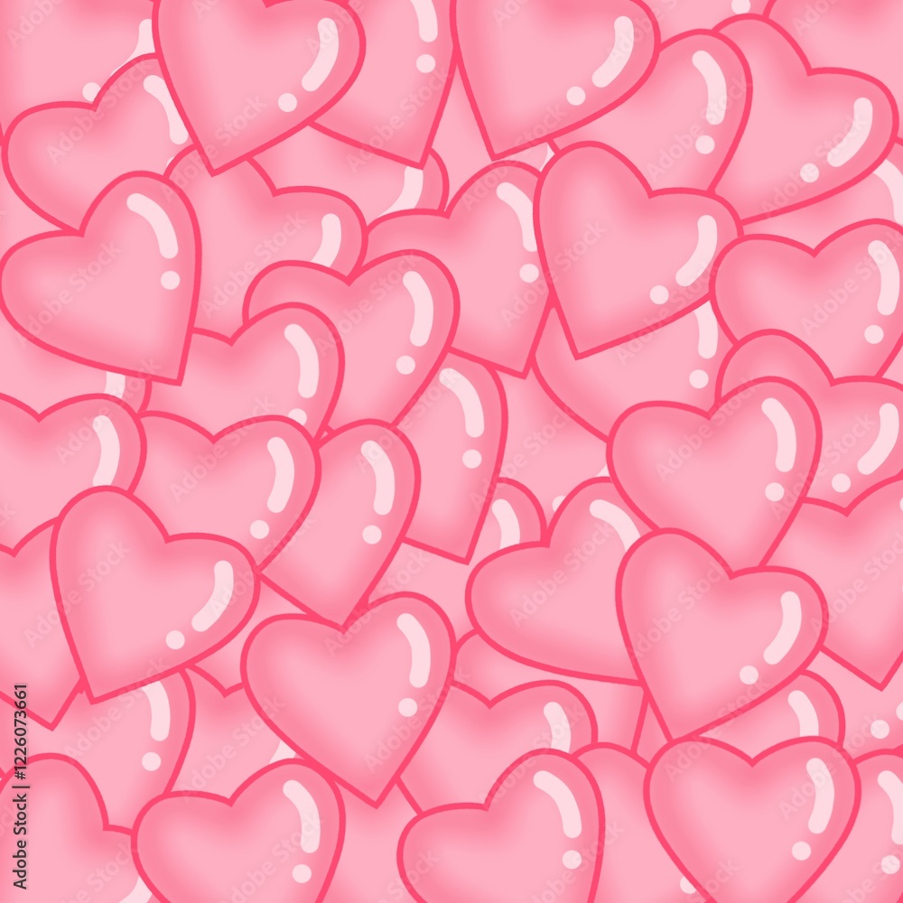 Bright pink seamless pattern with adorable shiny cartoon hearts. Bright pink seamless pattern with adorable shiny cartoon hearts.