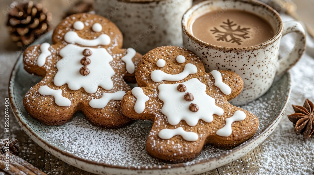 Festive gingerbread men cookies, cocoa, winter spices Festive gingerbread men cookies, cocoa, winter spices