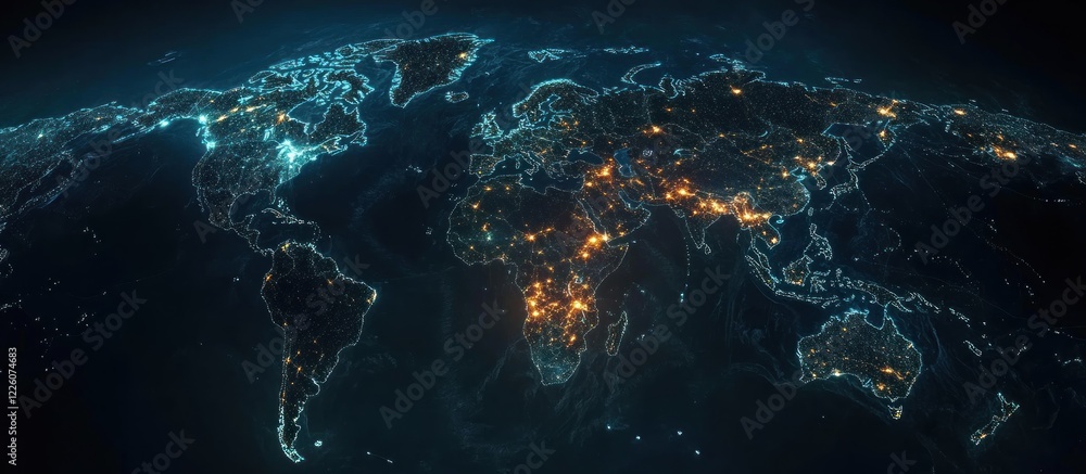 Obraz premium Earth's Glowing Cities: A Nighttime Perspective of Global Illumination