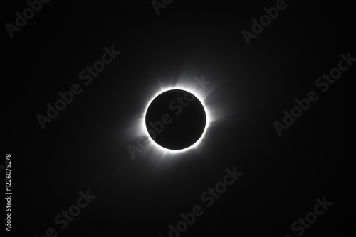 Total solar eclipse showcasing the moon covering the sun with solar corona visible in the background