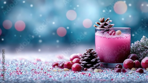 Festive Cranberry Cocktail, Winter Scene, Sparkling Background, Holiday Drink Recipe photo