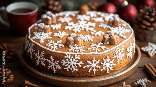 Festive Snowflake Gingerbread Cake, Christmas Decor photo