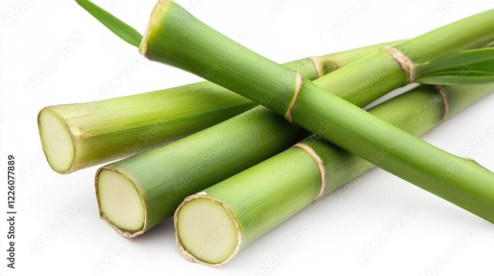 Fototapeta premium Fresh green bamboo sticks isolated on white background