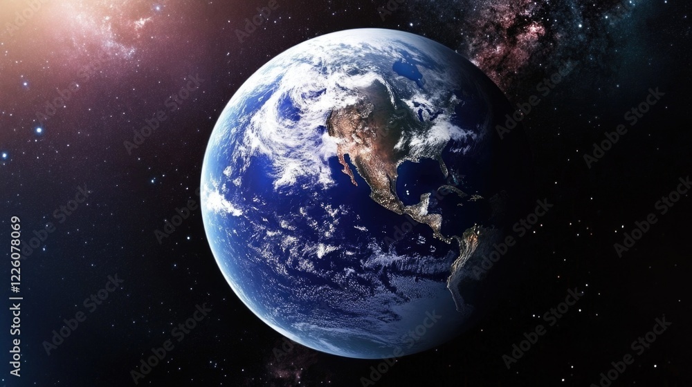 Obraz premium Stunning view of earth from space with north and south america visible