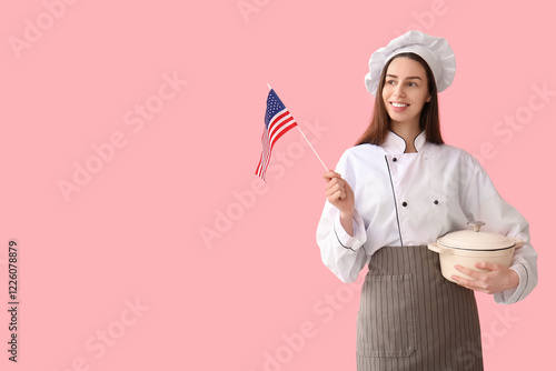 Female chef with USA flag a...