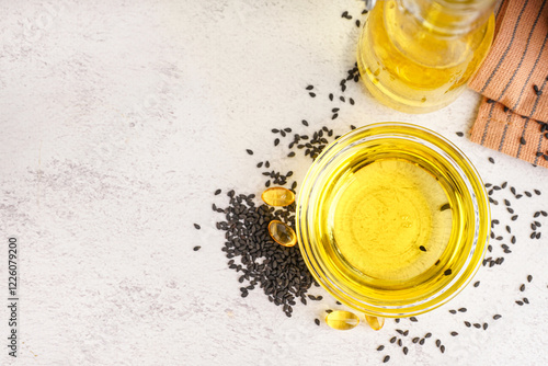 Black sesame seed oil in gl...
