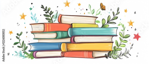 Vibrant Stack of Books Vector Illustration for Education and Reading Themes