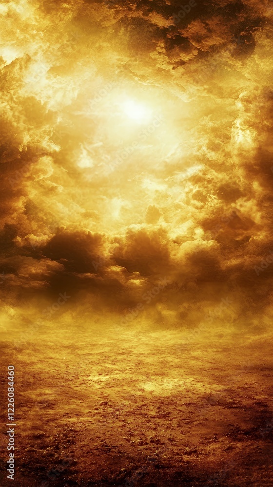 Fototapeta premium Apocalyptic Golden Sunset: A Fiery Celestial Canvas
