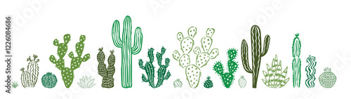 Hand drawn cactus and succulent doodle set. Collection of cute desert cactus sketches, Vector illustration.eps