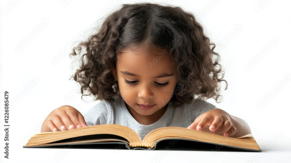 Young girl reading a book attentively, isolated on white background. AI generated Young girl reading a book attentively, isolated on white background. AI generated