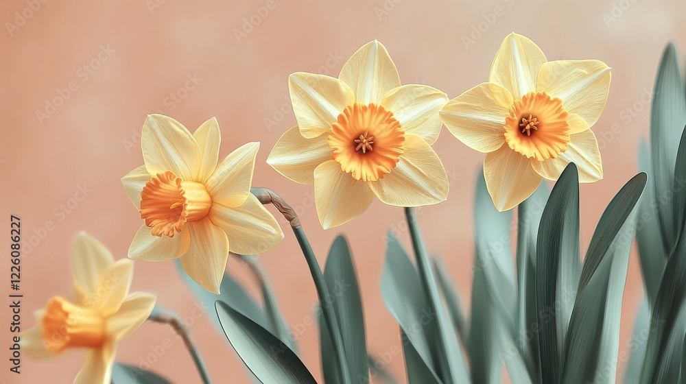 Fototapeta premium Pale Yellow Daffodils Blooming Gracefully in Spring