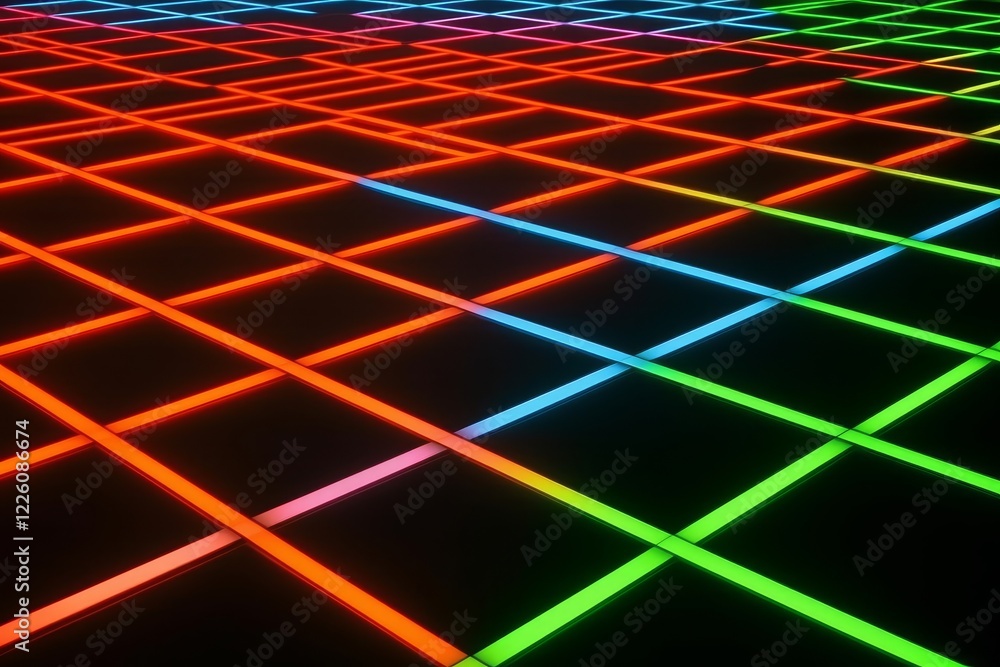 Fototapeta premium Dynamic and engaging motion grid filled with radiant neon lines in diverse colors, representing energy, excitement, and an artistic dance of lights.