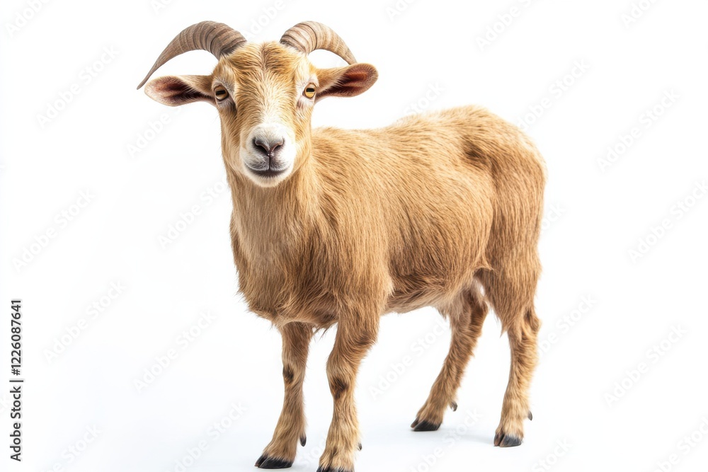 Adorable light brown goat posing against a white background. Adorable light brown goat posing against a white background.