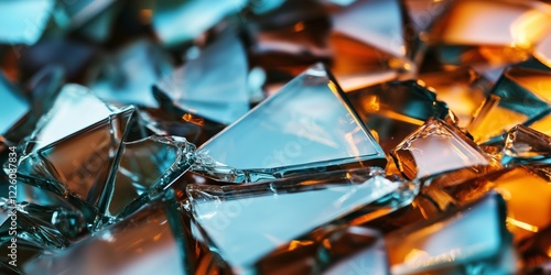 Colorful shards of shattered glass form a radiant and artistic backdrop. Shattered glass pieces create a colorful and vibrant background for design use