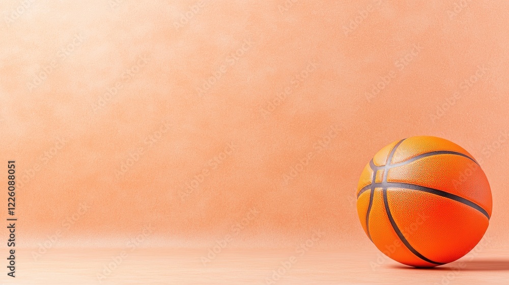 Obraz premium Orange basketball on peach background, space for text, sports theme