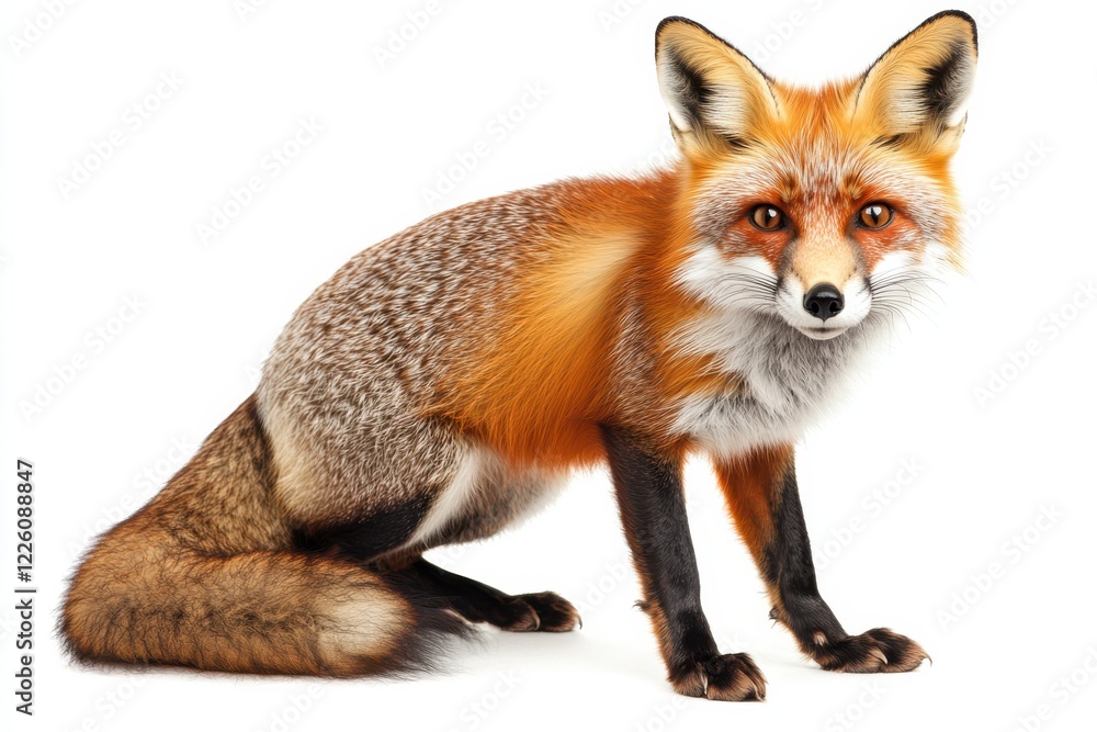 Fototapeta premium Red fox sitting on white background