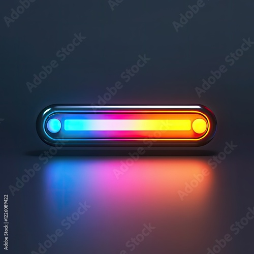 Futuristic glowing bar with vibrant RGB lights reflecting on dark surface.