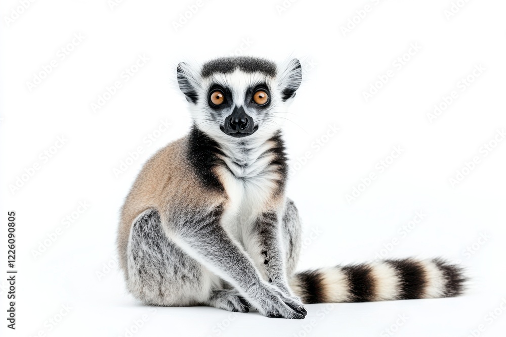 Fototapeta premium Ring-tailed lemur sitting on white background