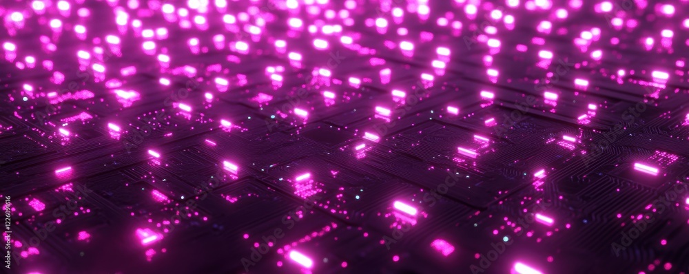 Fototapeta premium Abstract Futuristic Pink Circuit Board: Glowing Lines and Nodes