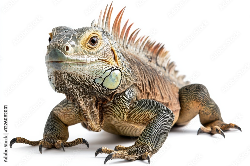 Fototapeta premium Green iguana posing on white background