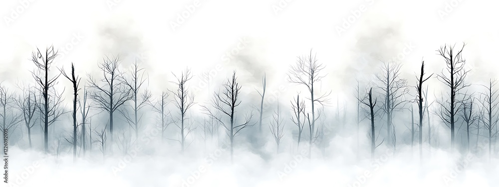 Obraz premium Foggy Forest Landscape with Bare Trees and Mist
