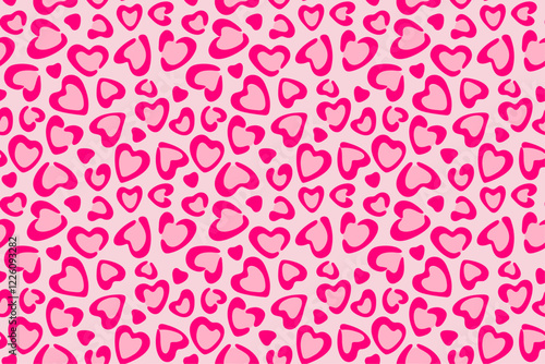 Heart shaped leopard print background, wallpaper, Vector design background with pink leopard skin pattern, Happy Valentine's Day