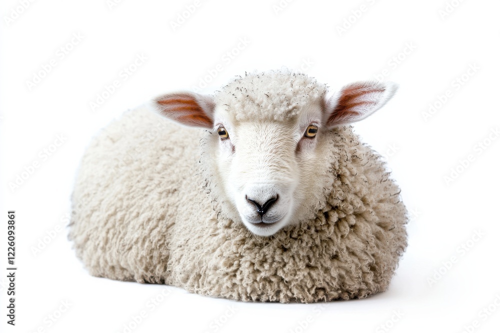 Fluffy sheep resting on white background Fluffy sheep resting on white background