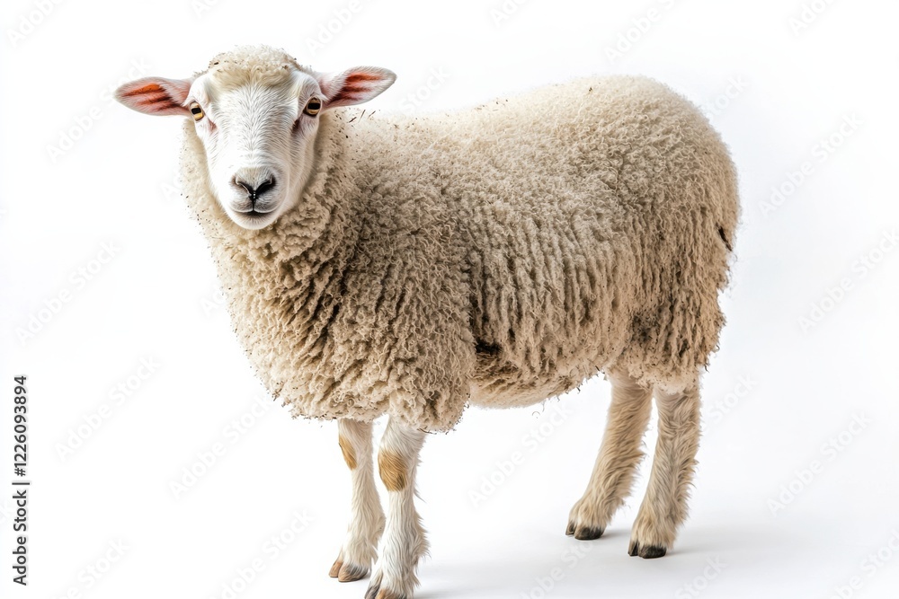 Fluffy sheep posing against white background. Fluffy sheep posing against white background.