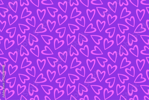 Neon colored psychedelic heart pattern background, Valentine's wallpaper with pink hearts on purple