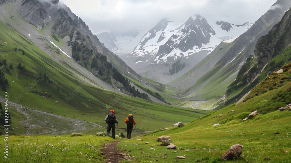 Obraz premium Couple hiking in mountains.