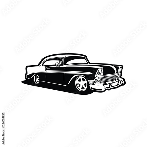 Vintage Classic Retro Car Monochrome Vector Icon Art Illustration