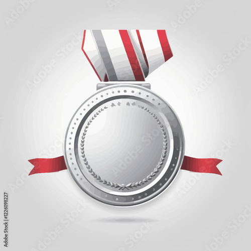 silver, medals with ribbon set vector illustration. Realistic isolated trophy and medal collection with metal reward badges for winners, quality certificate and prize warranty.