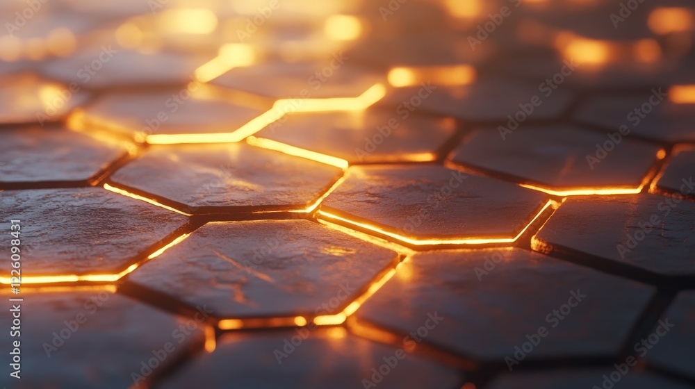 Fototapeta premium Illuminated Hexagonal Grid Surface Abstract Design
