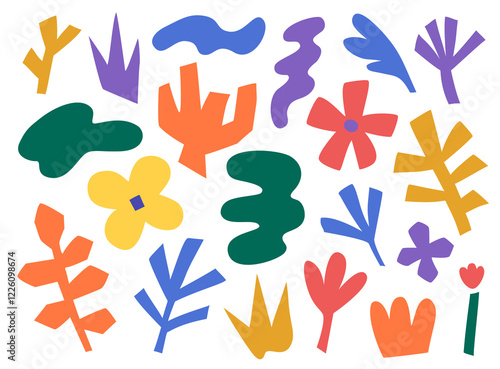 Modern trendy abstract shapes of flowers and plants. Retro groovy style. Vector illustration for design