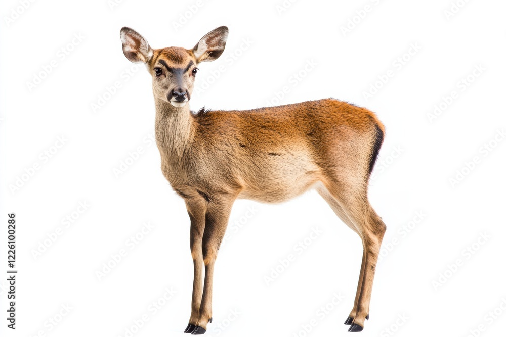 Fototapeta premium Young female deer isolated on white
