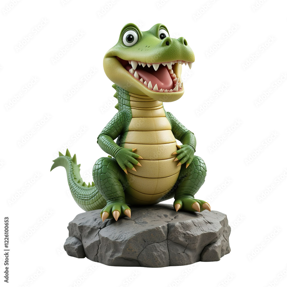 Naklejka premium A cheerful cartoon crocodile sits on a rock