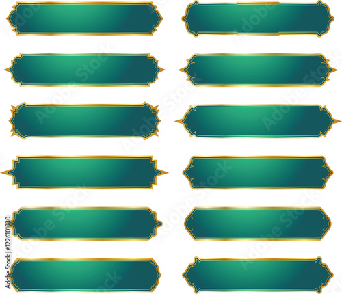 Elegant Green Decorative Banners. 
A collection of elegant green decorative banners with gold accents. Suitable for various graphic design projects, including invitations, posters, and social media.