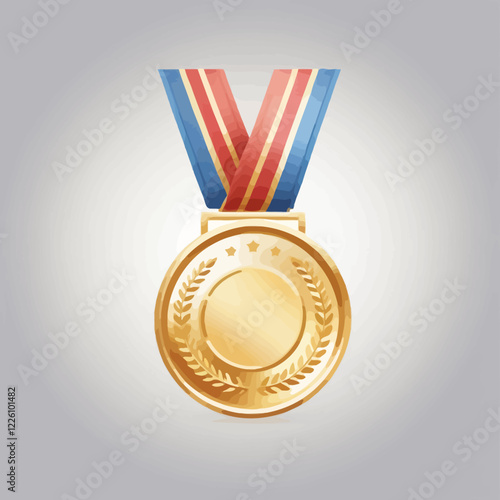 Gold, medals with ribbon set vector illustration. Realistic isolated trophy and medal collection with metal reward badges for winners, quality certificate and prize warranty.