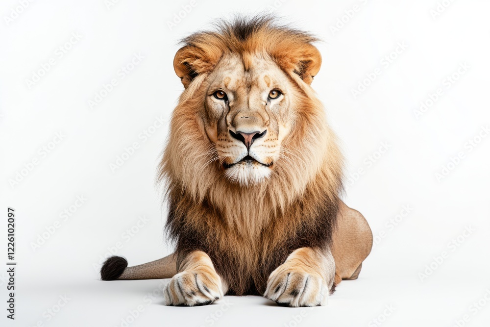 Obraz premium Majestic male lion, golden mane, intense gaze.