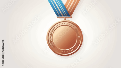 bronze medals with ribbon set vector illustration. Realistic isolated trophy and medal collection with metal reward badges for winners, quality certificate and prize warranty.