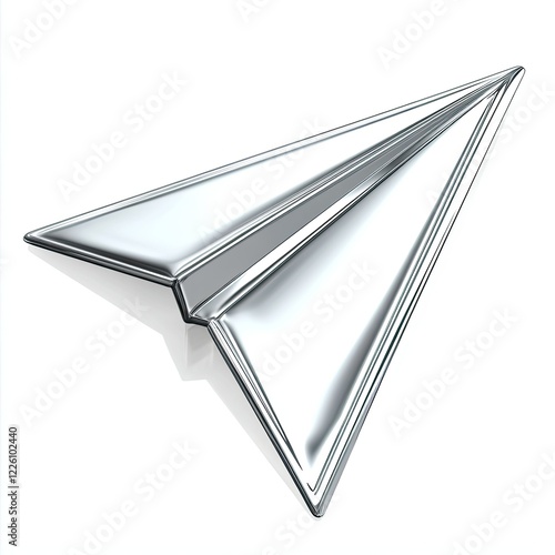 Metallic paper airplane isolated on white background.