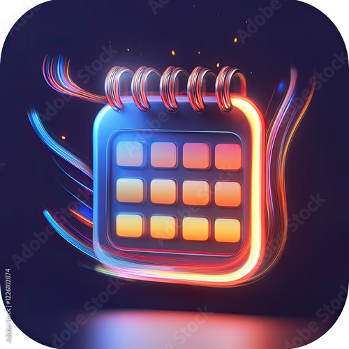 Neon calendar app icon design.