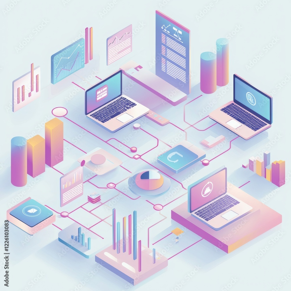 Abstract Digital Workspace with Graphs, Charts, and Devices Abstract Digital Workspace with Graphs, Charts, and Devices
