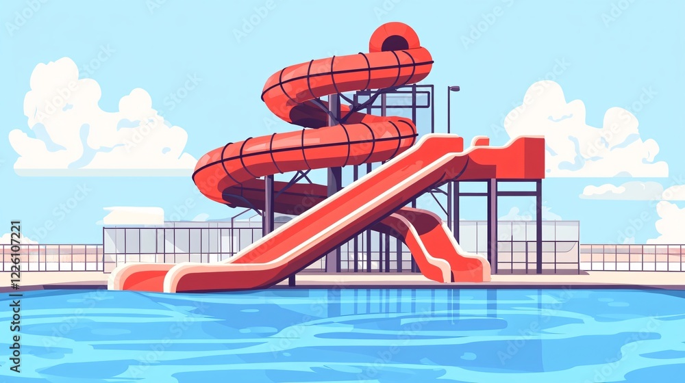 Naklejka premium Vibrant Water Park Red Slide Flat Vector Illustration for Graphic Design Projects