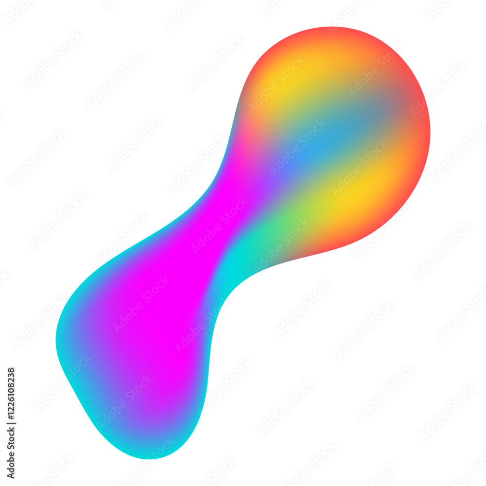 Abstract 3d fluid shape featuring smooth, colorful holographic gradient blending pink, blue, yellow, and green isolated on transparent background. Trendy poster design Vector art.