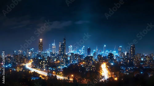 Wallpaper Mural Night Skyline of a Modern City with Bright Lights Torontodigital.ca