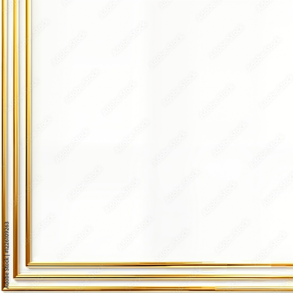 Obraz premium Elegant gold border corner on white background. Luxury design element. Suitable for graphic design projects. Perfect for upscale invitations brochure covers. Modern minimalist design style. Stylish,