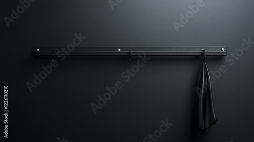Minimalist coat rack on black wall with sleek design